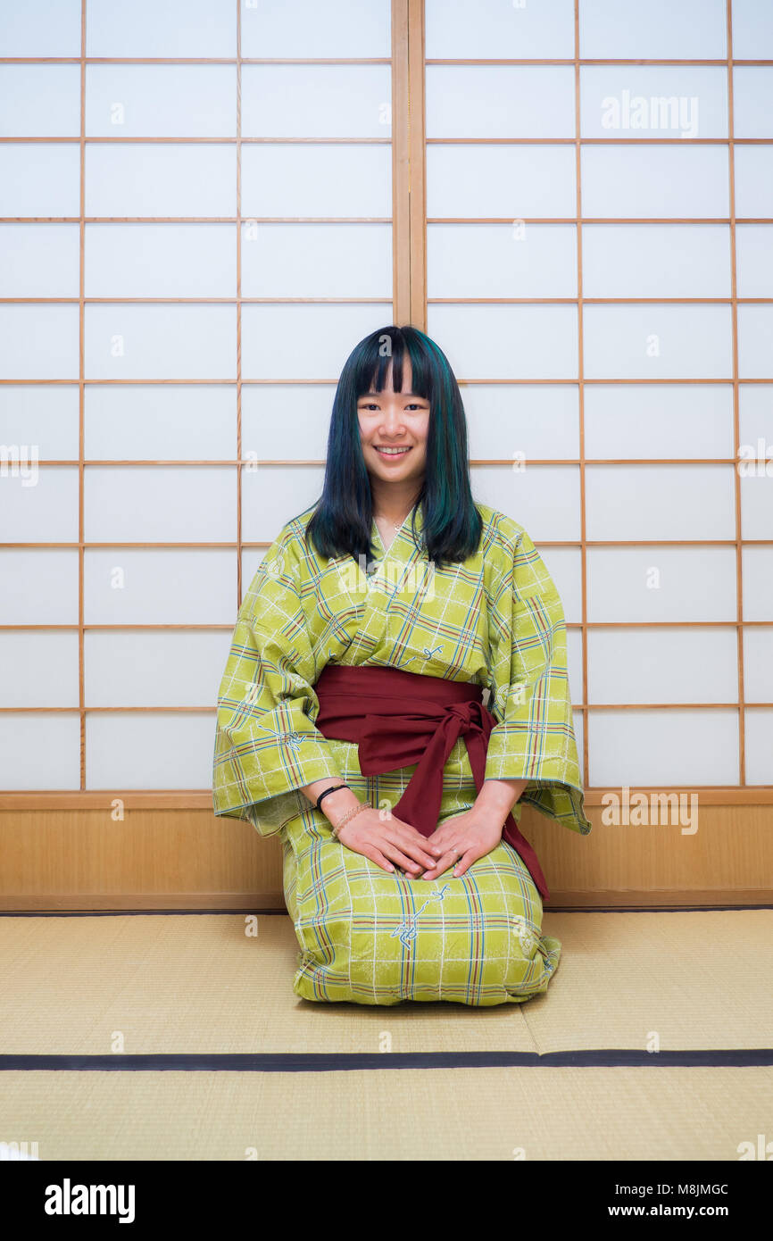 Young female in a Yukata a traditional japanese clothes Stock Photo