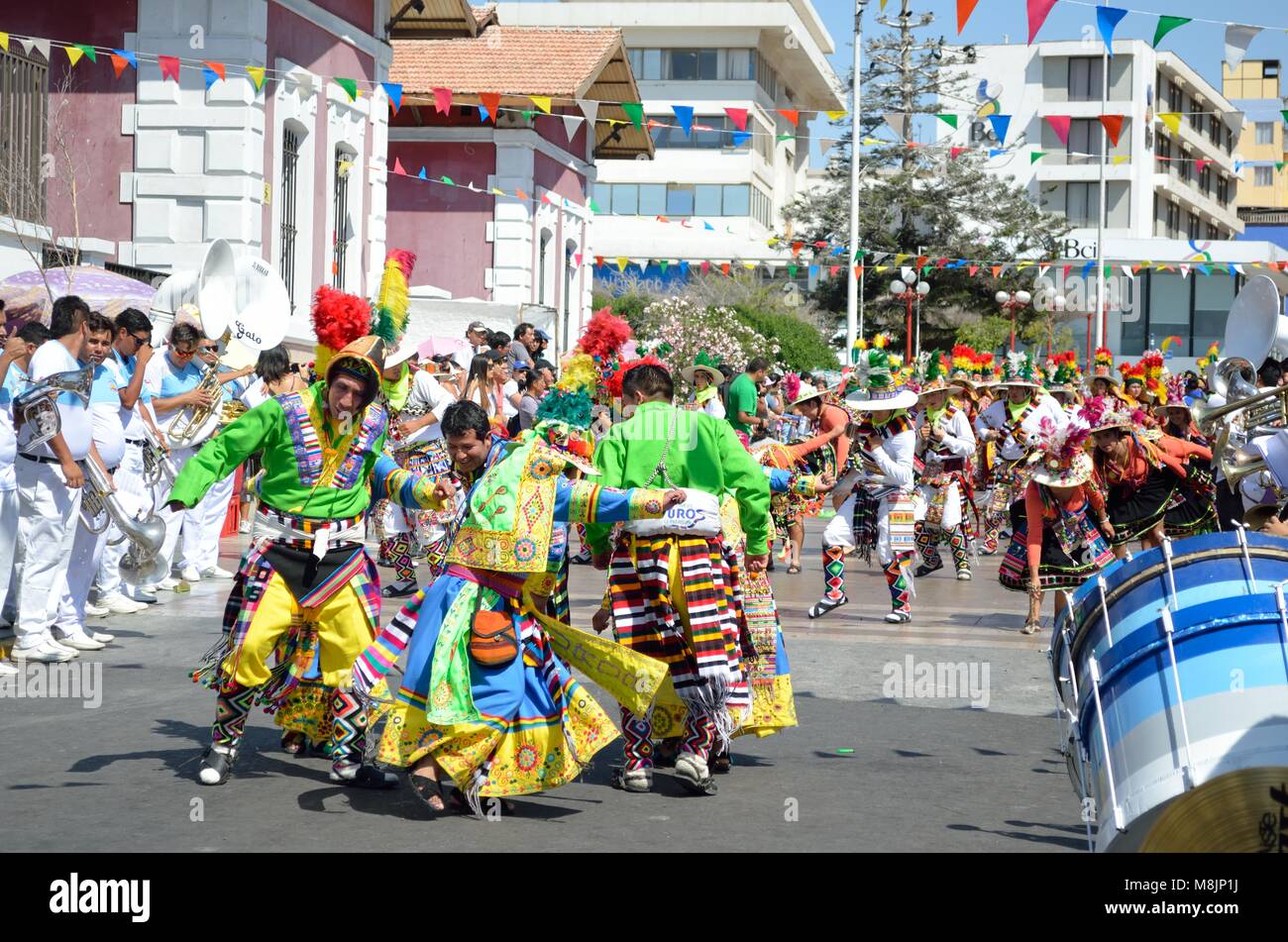 Bolivian dancers on Sun Festival in  Arica, Chile Stock Photo