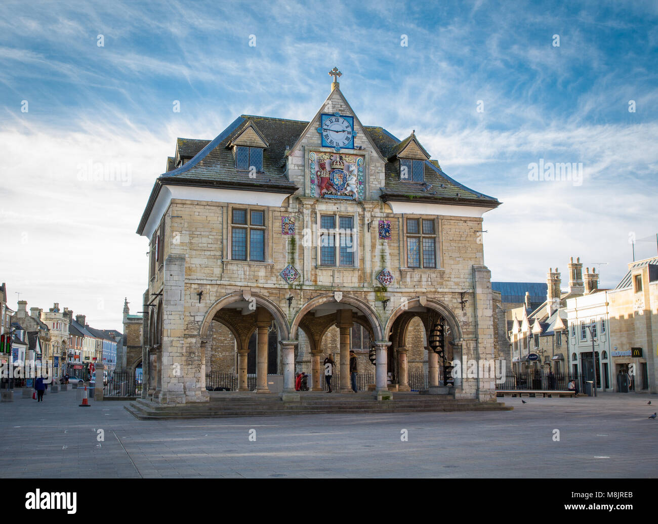 The exterior of Peterborough Guildhall which is a historic building in