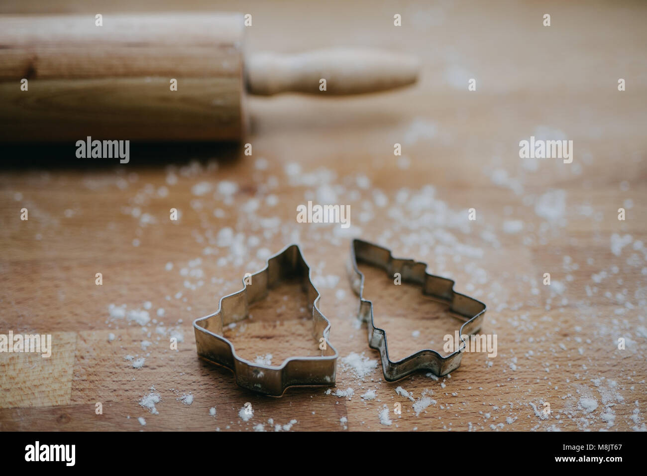 Baking gingerbread cookies for Christmas Stock Photo