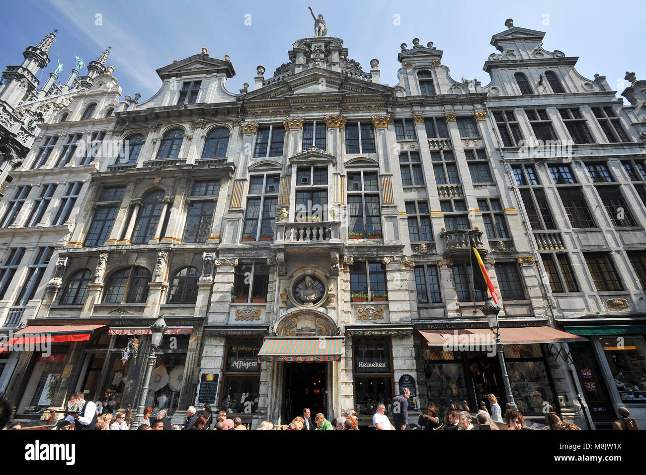 Italian Baroque houses Le Cerf, Joseph et Anne, L'Ange, La Chaloupe d'or, Le Pigeon and Le Marchand d'or from XVII century on Grand Place (Grand Squar Stock Photo