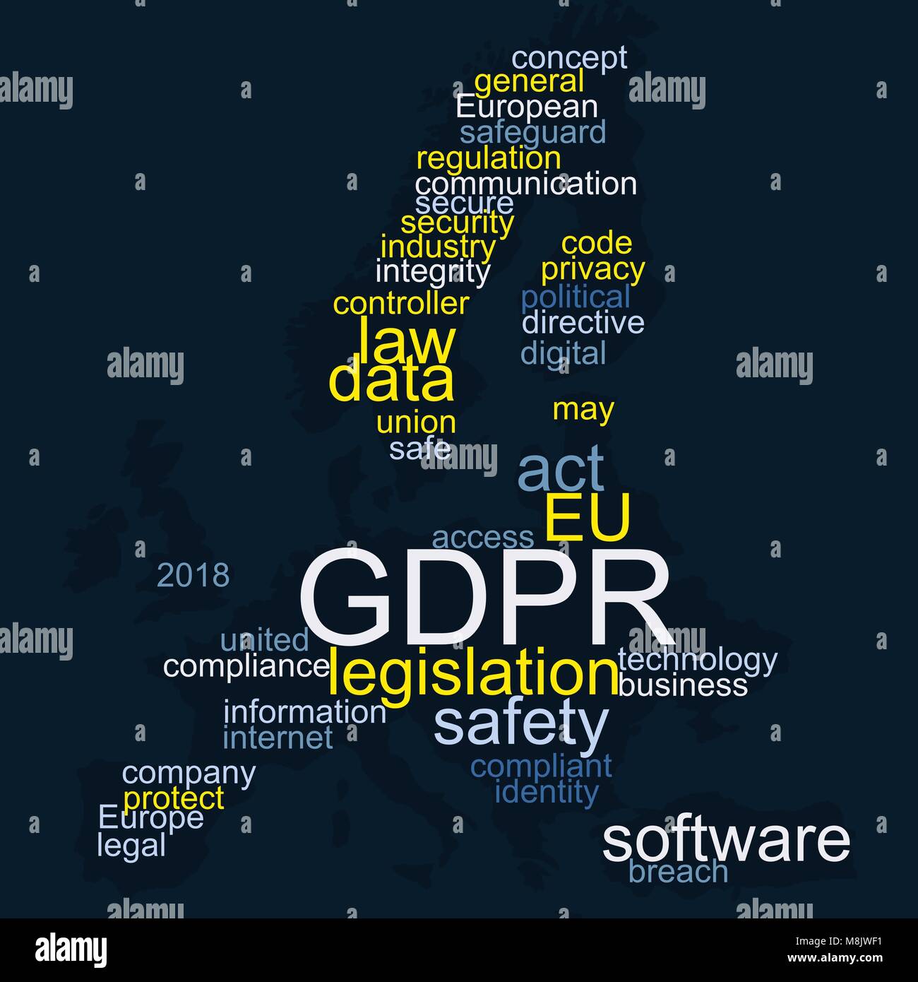 GDPR European Union Data Security Law Word Cloud Stock Photo