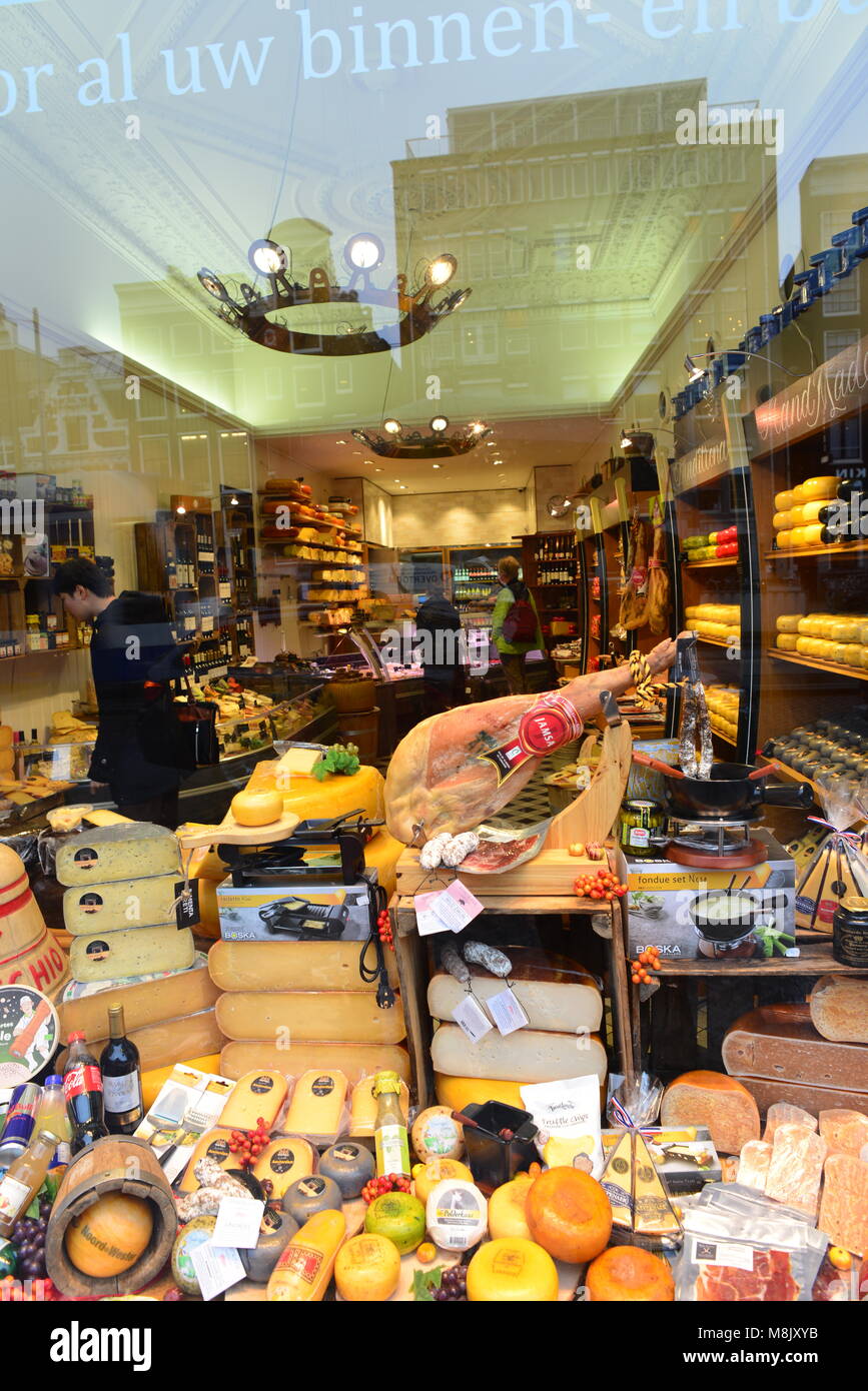 Amsterdam. A window of cheese shop. Stock Photo