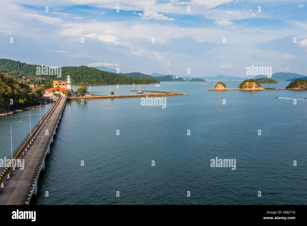 Panoramic of the wharves and the port of Langkawi and back its