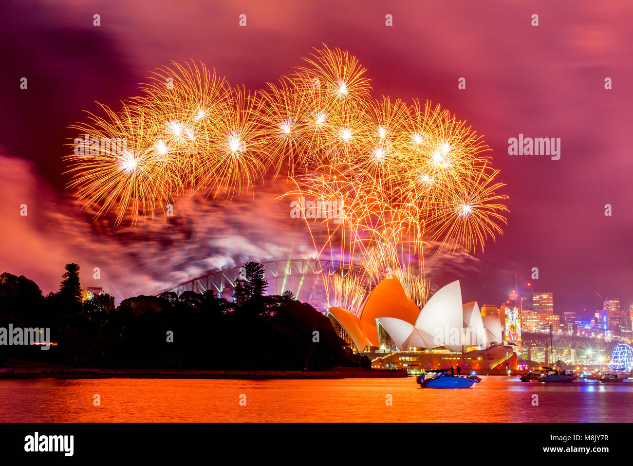 New Years Eve Fireworks and Celebration in Sydney, Australia Stock