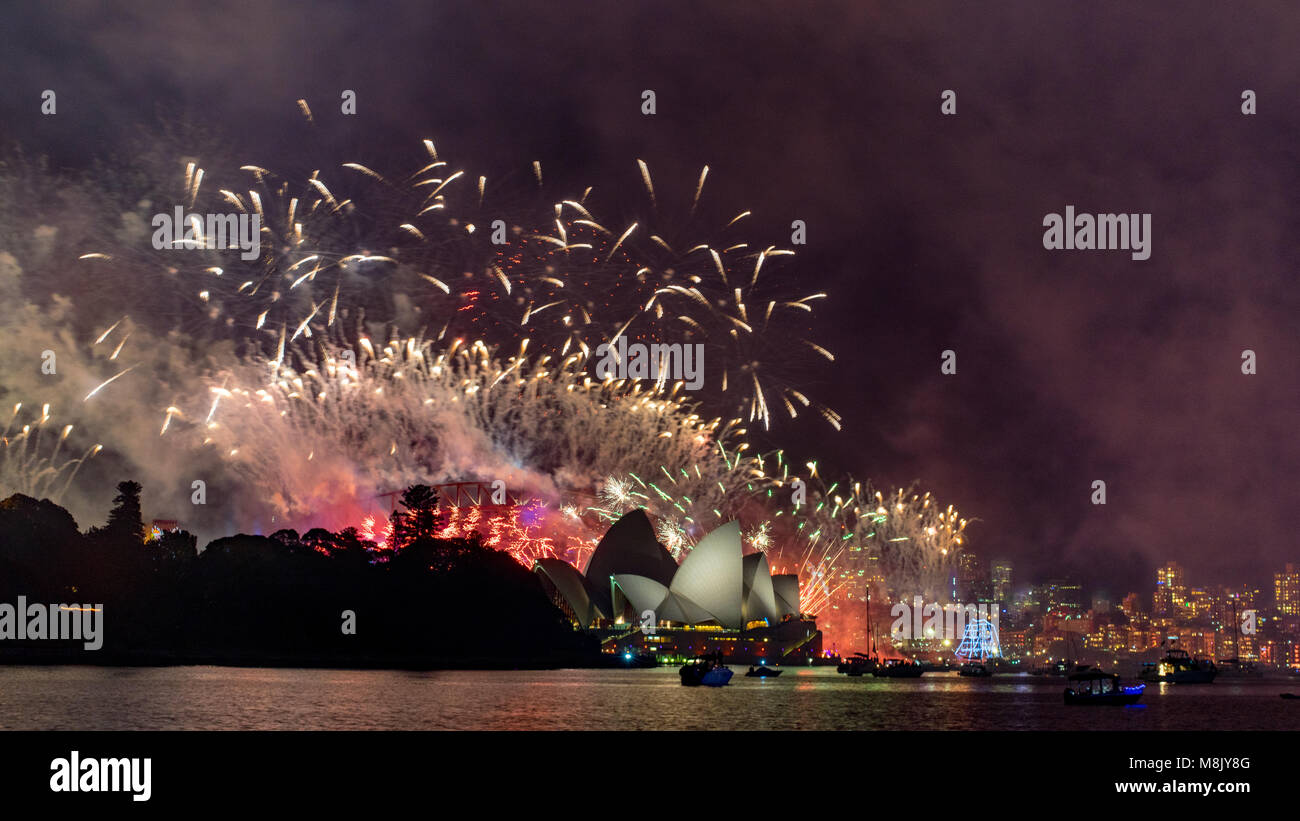 New Years Eve Fireworks and Celebration in Sydney, Australia Stock