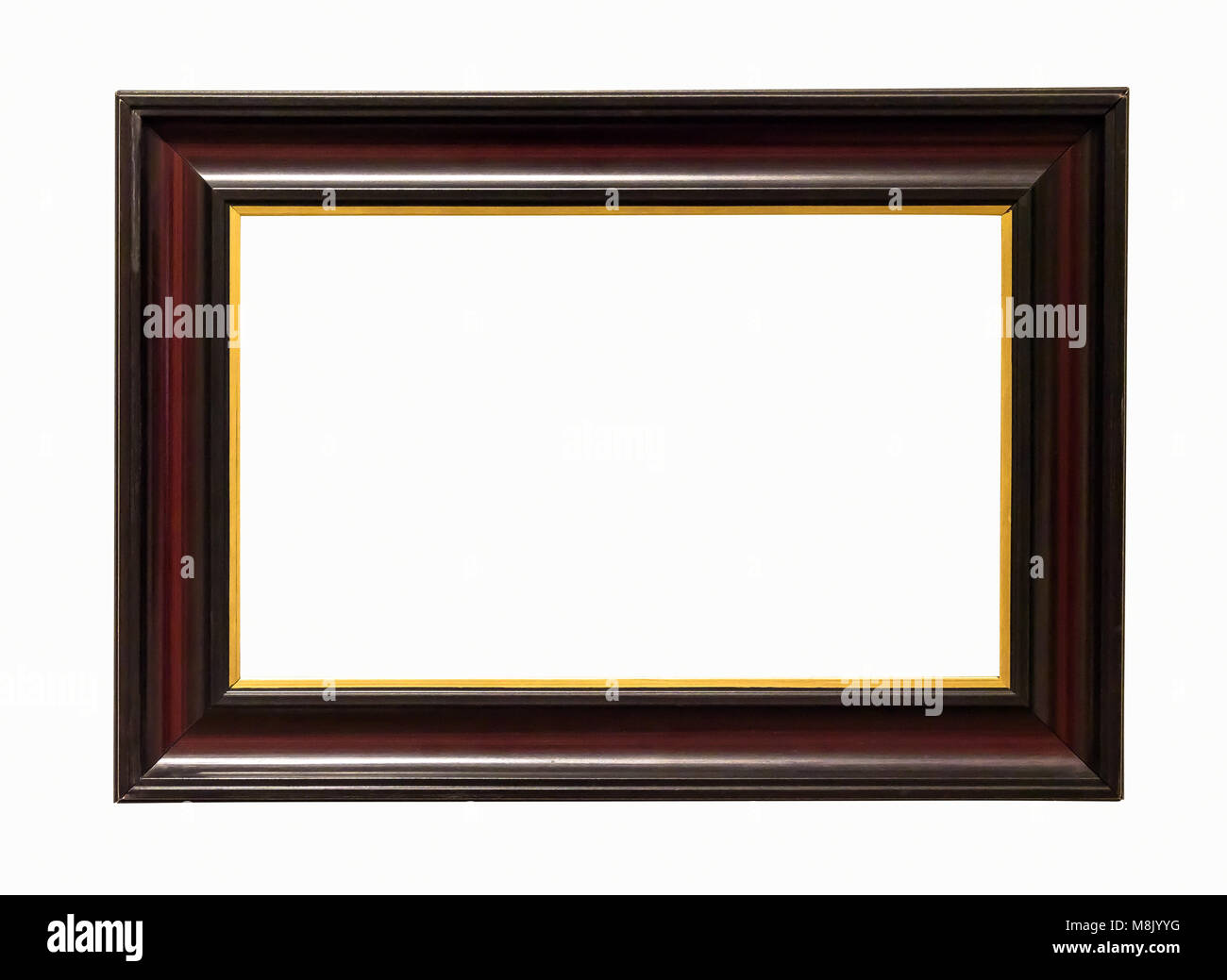 Dark wooden picture frame isolated on white background with clipping ...