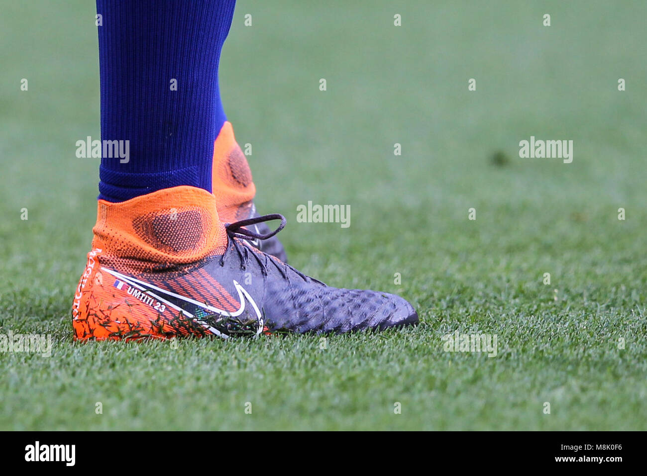 18th March 2018 Adidas boots of Samuel Umtiti of FC Barcelona during the  2017/2018 LaLiga Santander Round 29 game between FC Barcelona and Athletic  Bilbao at Camp Nou on March 19, 2018