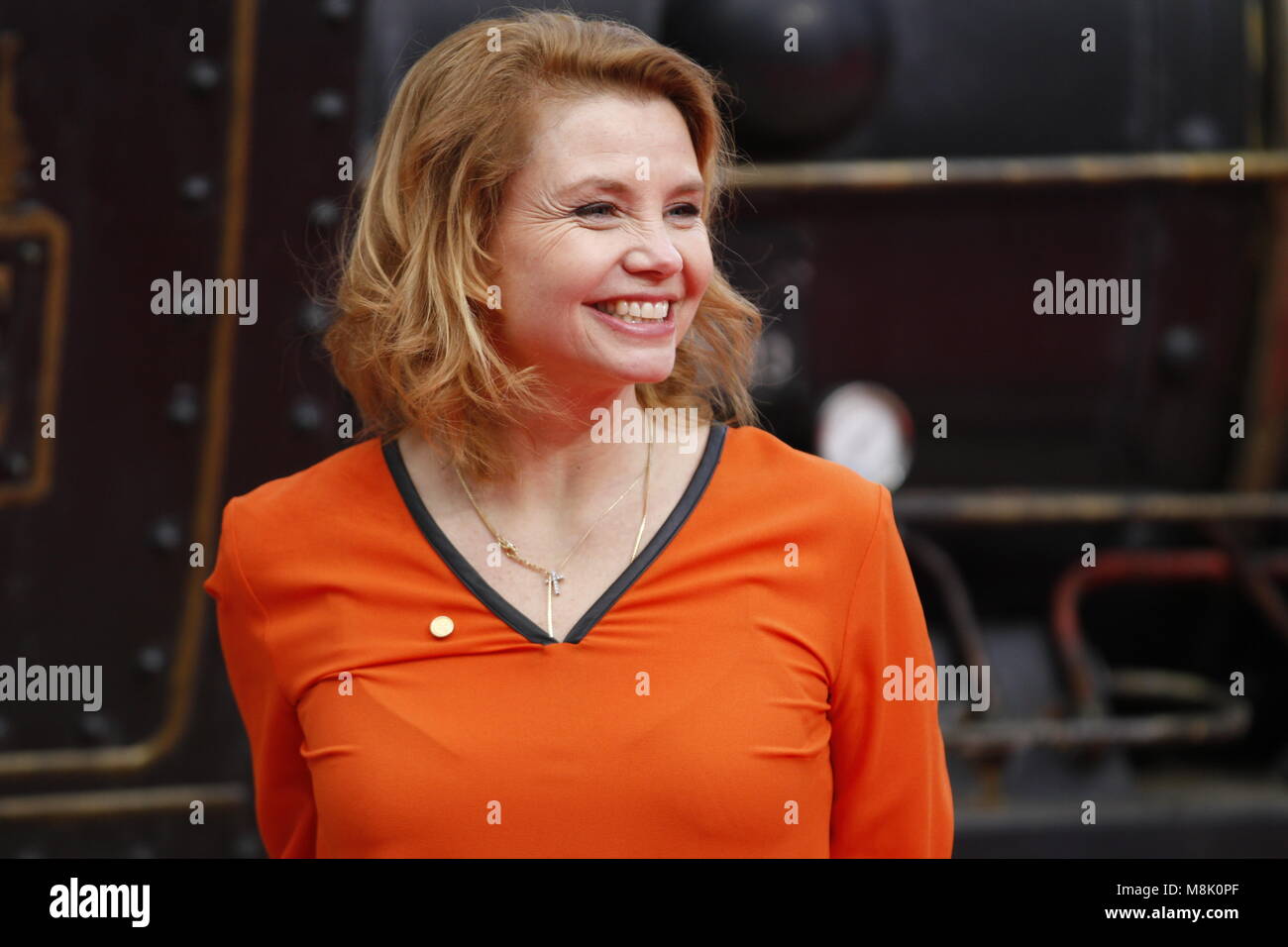 Berlin, Germany. 18th Mar, 2018. Berlin: The world premiere of 'Jim Knopf and Luke the locomotive driver' in front of the Sony Center on Potsdamer Platz. The photo shows the actor Annette Frier on the red carpet. Credit: Simone Kuhlmey/Pacific Press/Alamy Live News Stock Photo