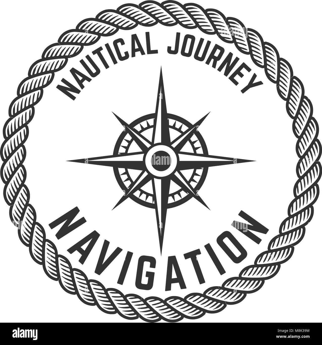 Nautical journey. Emblem with Rose of Wind. Design element for logo, label, emblem, sign, badge. Vector illustration Stock Vector