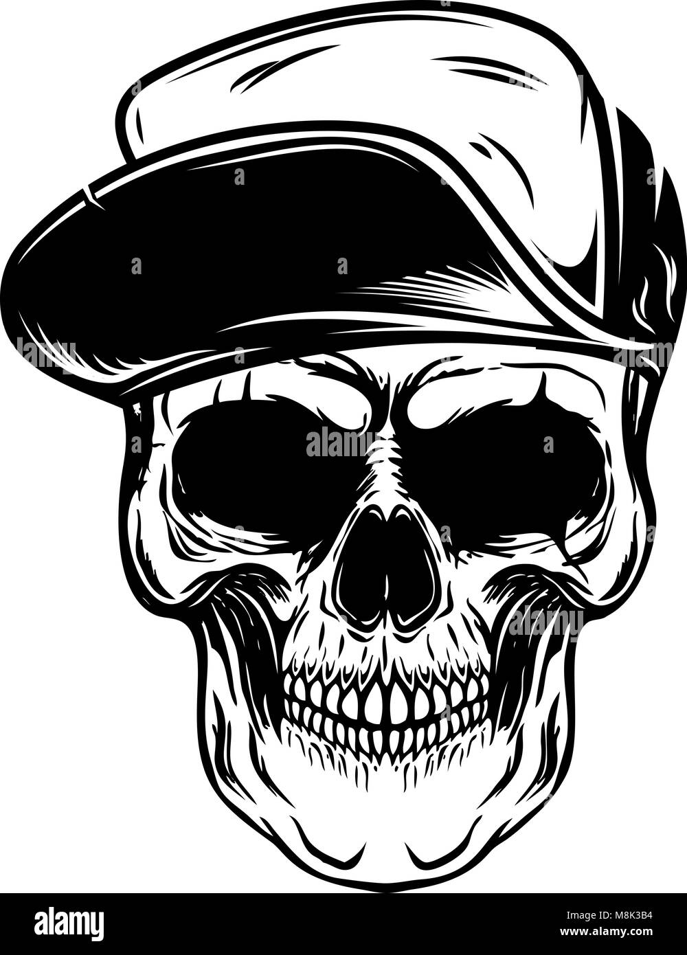 skull with baseball cap