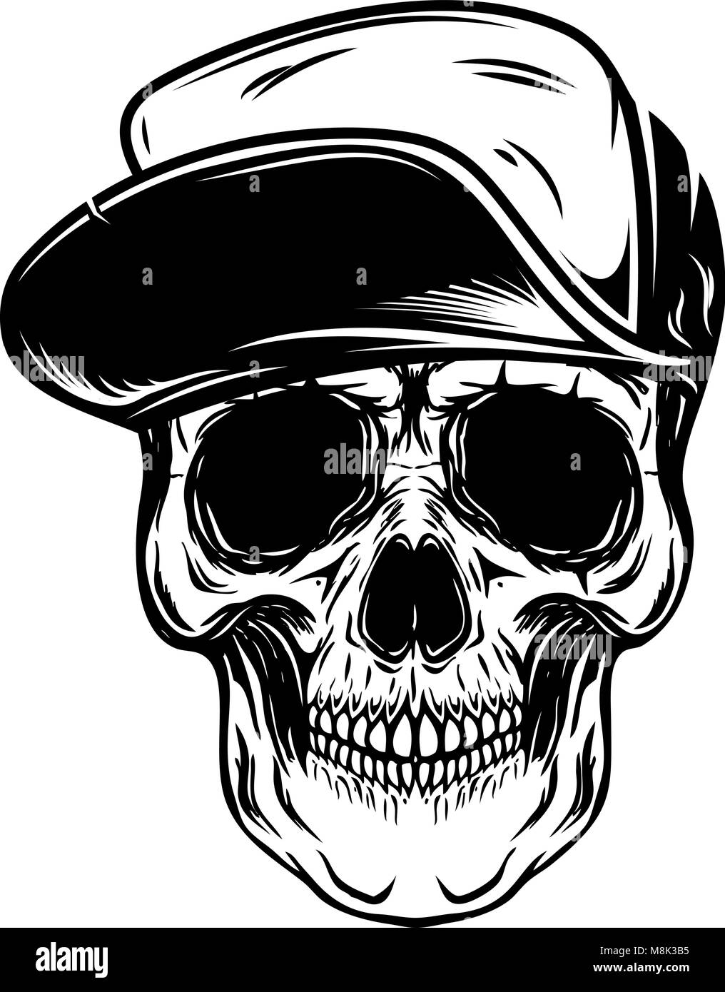 Skull in baseball cap. Design element 