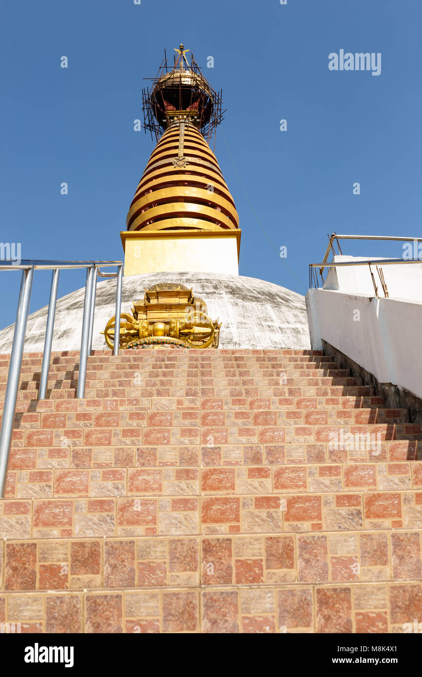 Nepal Mahayana white stupa in Lumbini, Nepal. Stock Photo