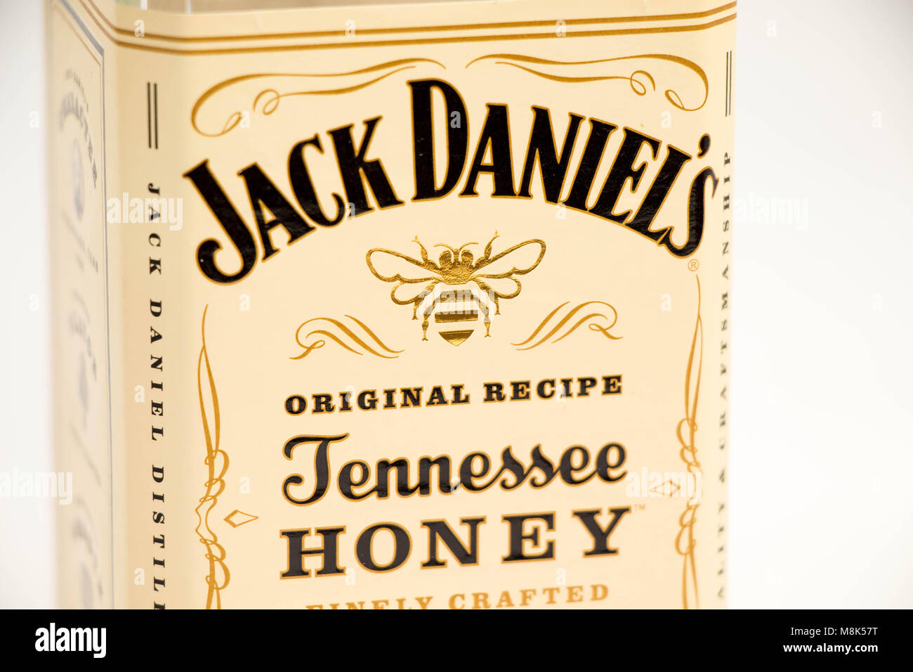 Geneva / Switzerland - March 19 2018 : Jack daniels tennessee whiskey honey  logo isolated on white Stock Photo - Alamy