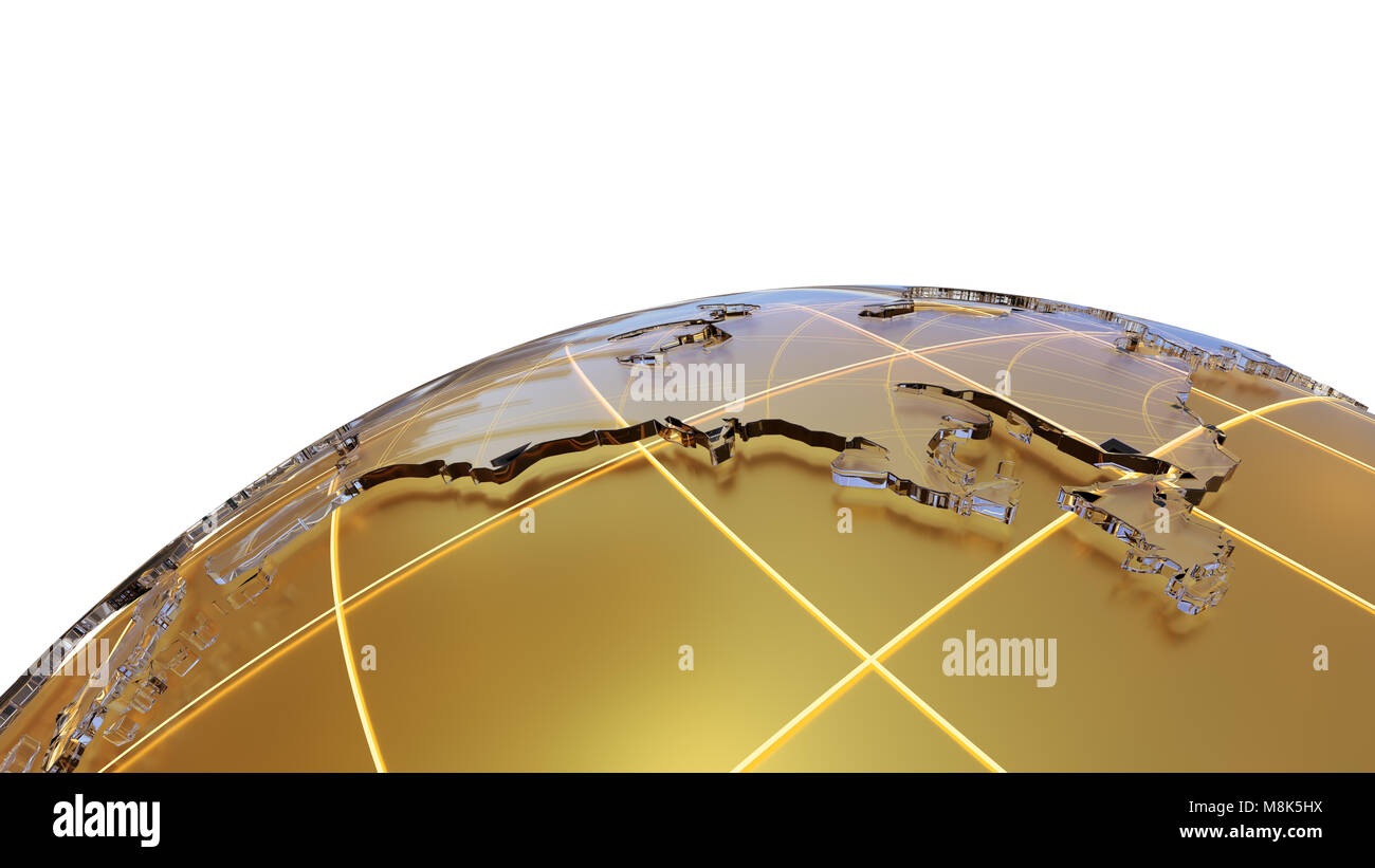 Golden globe with glass continents Stock Photo - Alamy