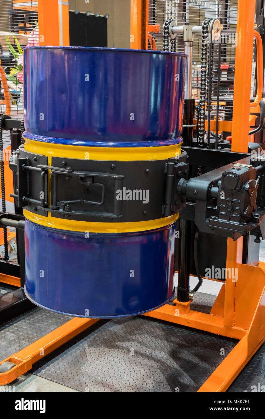 Drum lifted by drum stacker ; selective focus Stock Photo Alamy