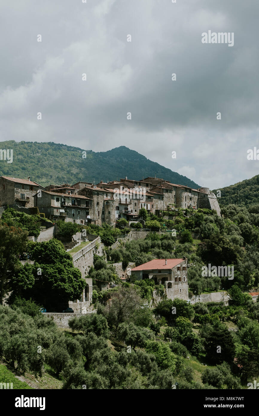 View on the hill town of Sermoneta in Italy Stock Photo