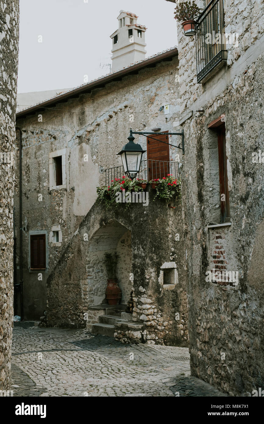 Streets of medieval hill town Sermoneta in the Province of Latina, Italy Stock Photo