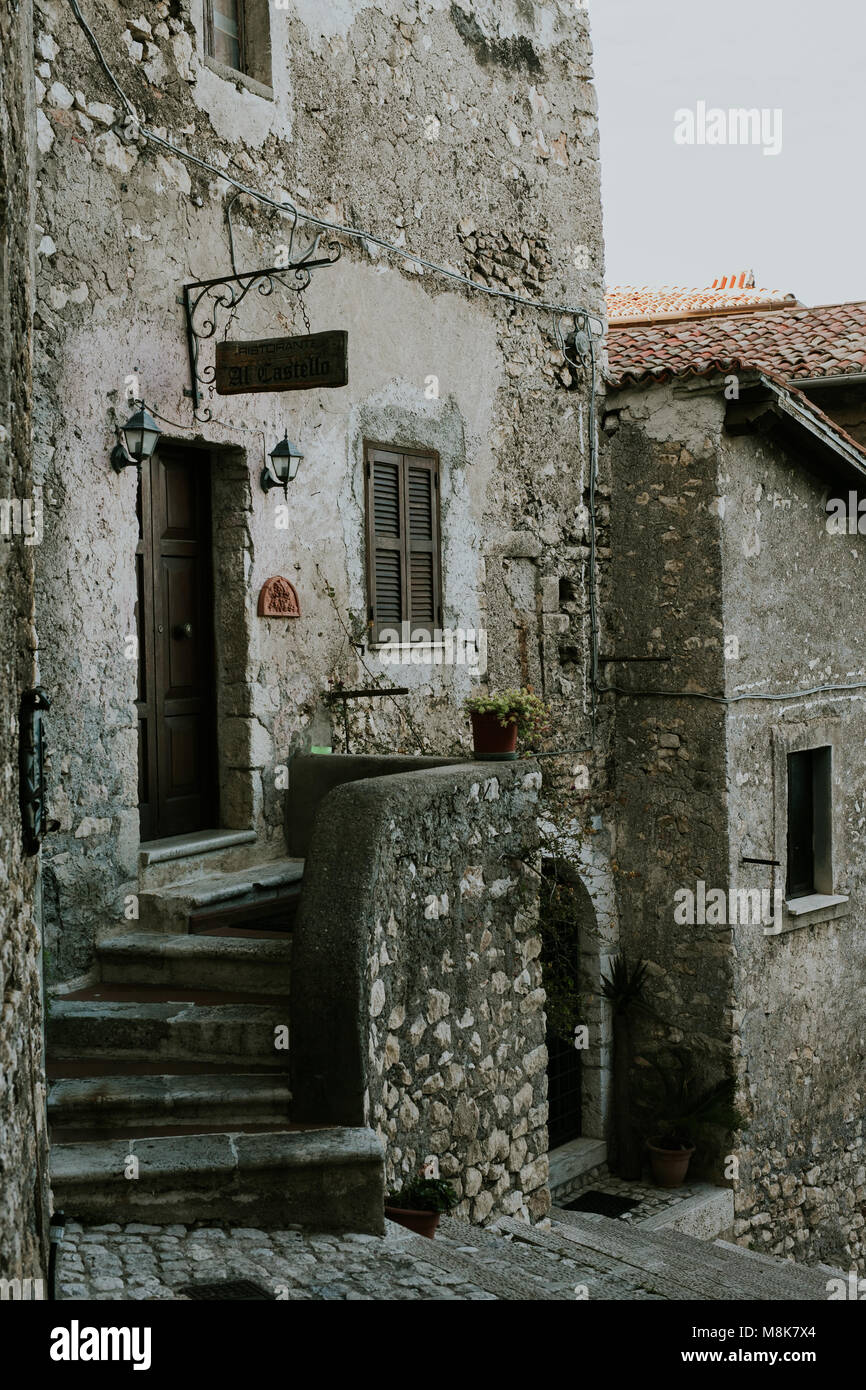 Streets of medieval hill town Sermoneta in the Province of Latina, Italy Stock Photo