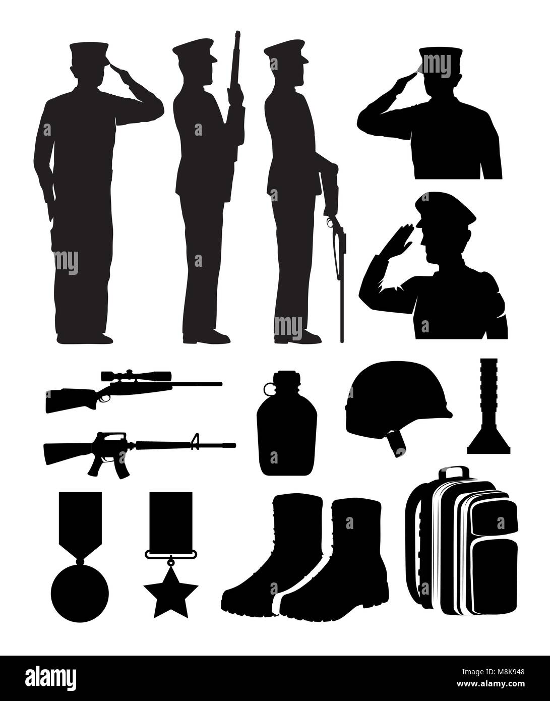 soldiers and equipment silhouettes vector illustration design Stock Vector