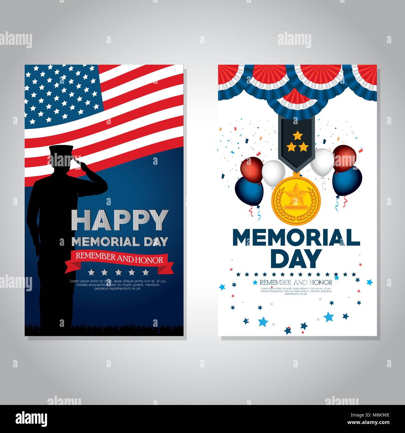 happy memorial day celebration set flyers vector illustration design ...