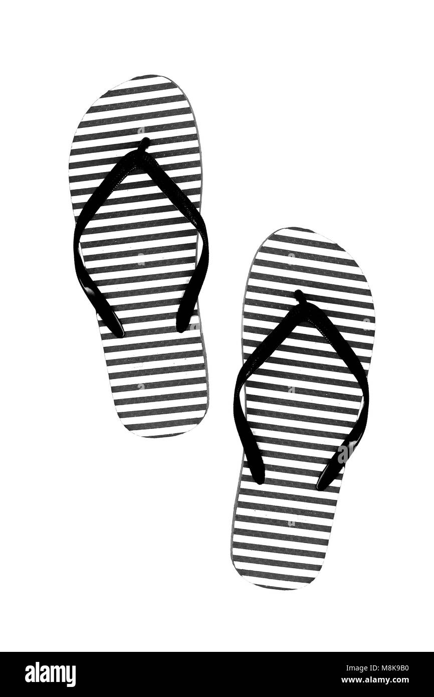 Striped rubber flip flops, isolated on a white background. Stock Photo