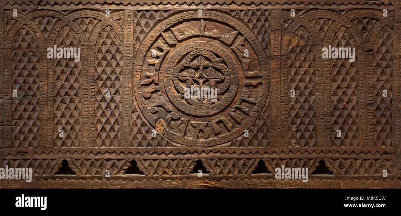 Mamluk era style wooden sculpted panel decorated with floral and ...