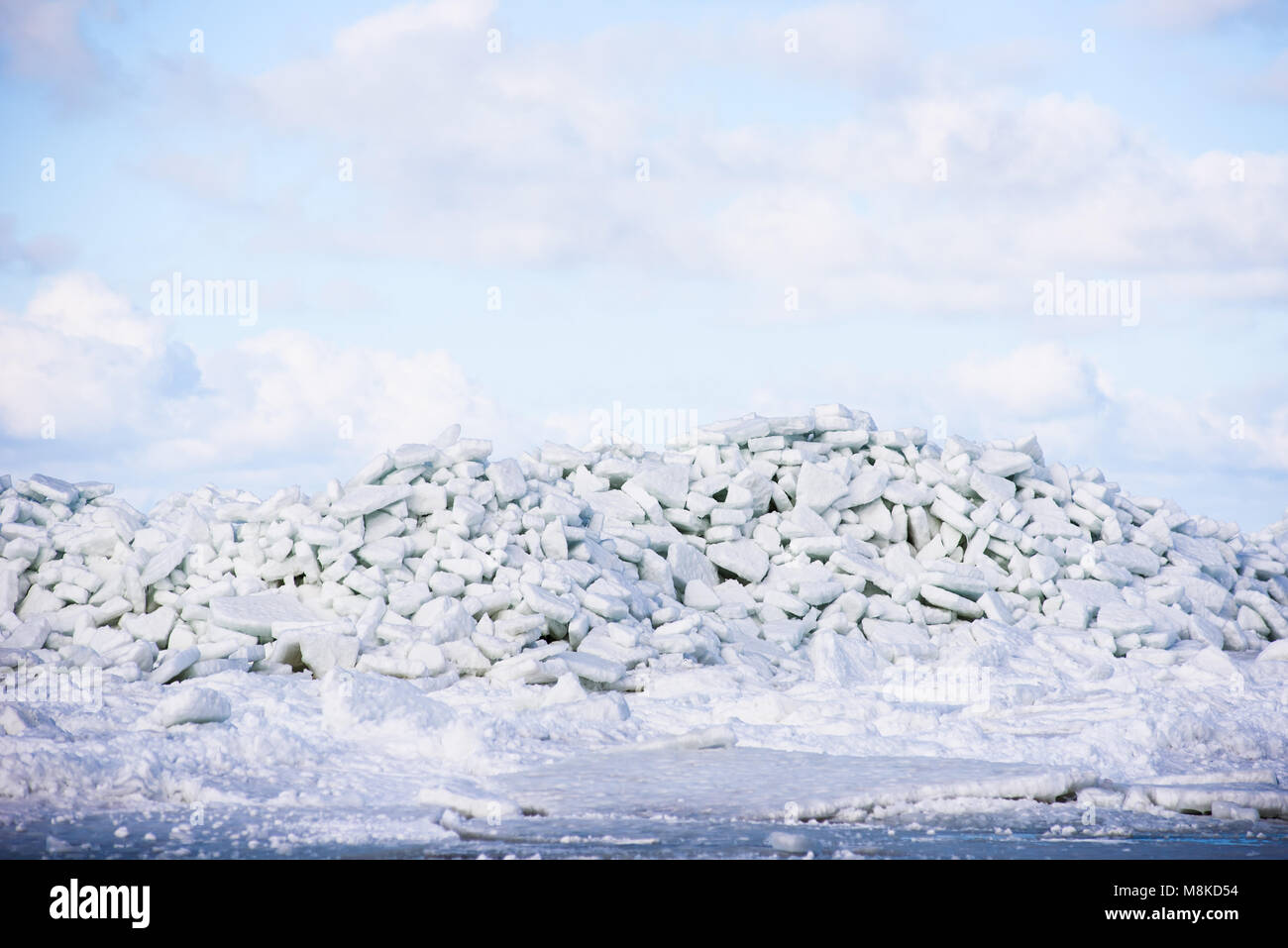 Ice Stacking 17.03.2018. MERSRAGS, LATVIA. Massive area with huge ice wimp stack in ...