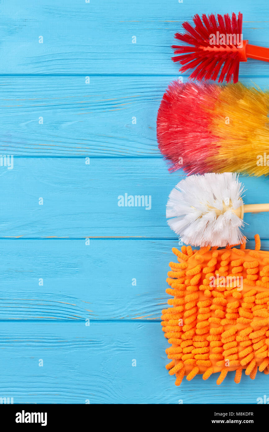 Set of colorful objects for house cleaning Stock Photo Alamy