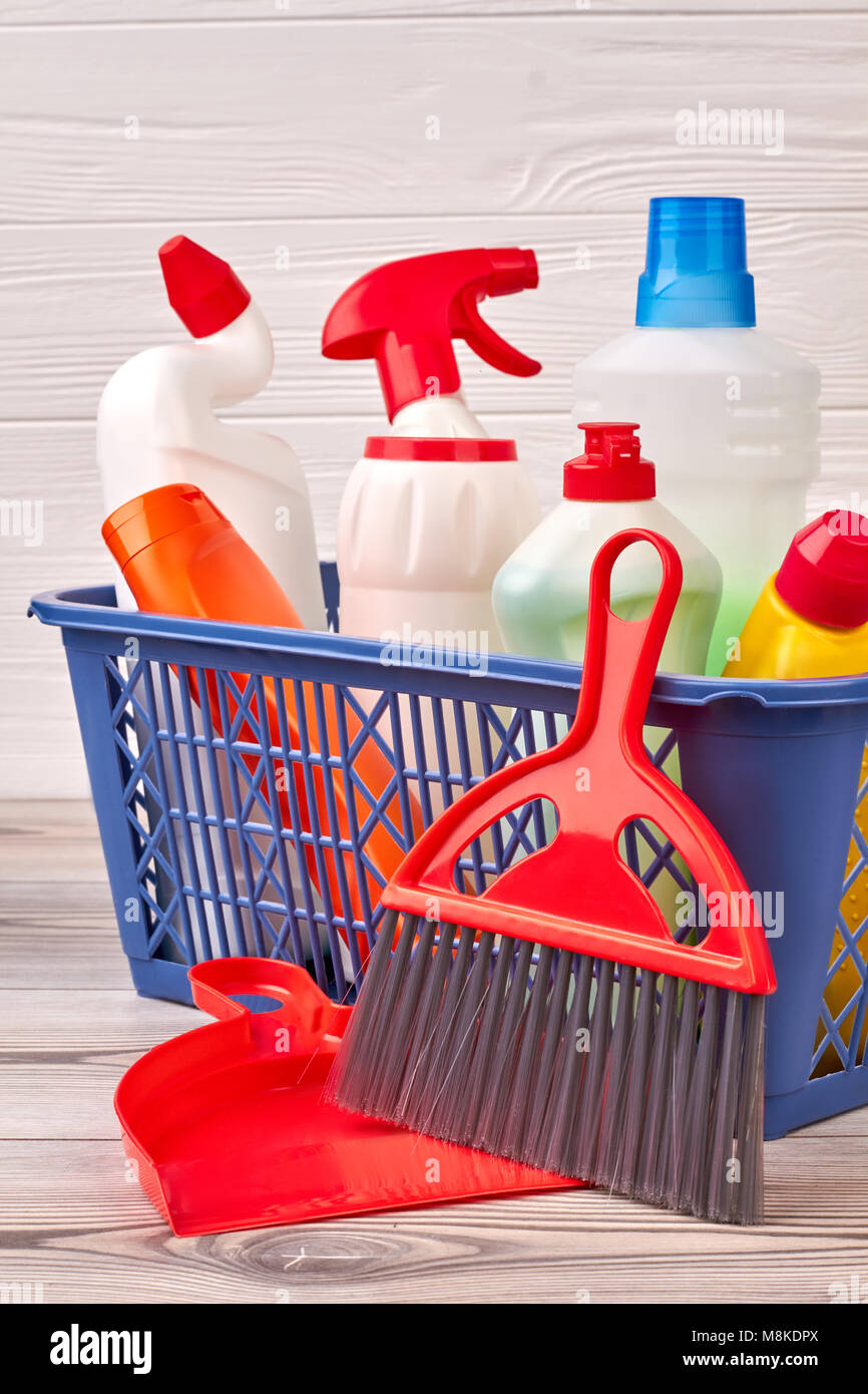 Set of disinfectants for house cleaning. Stock Photo