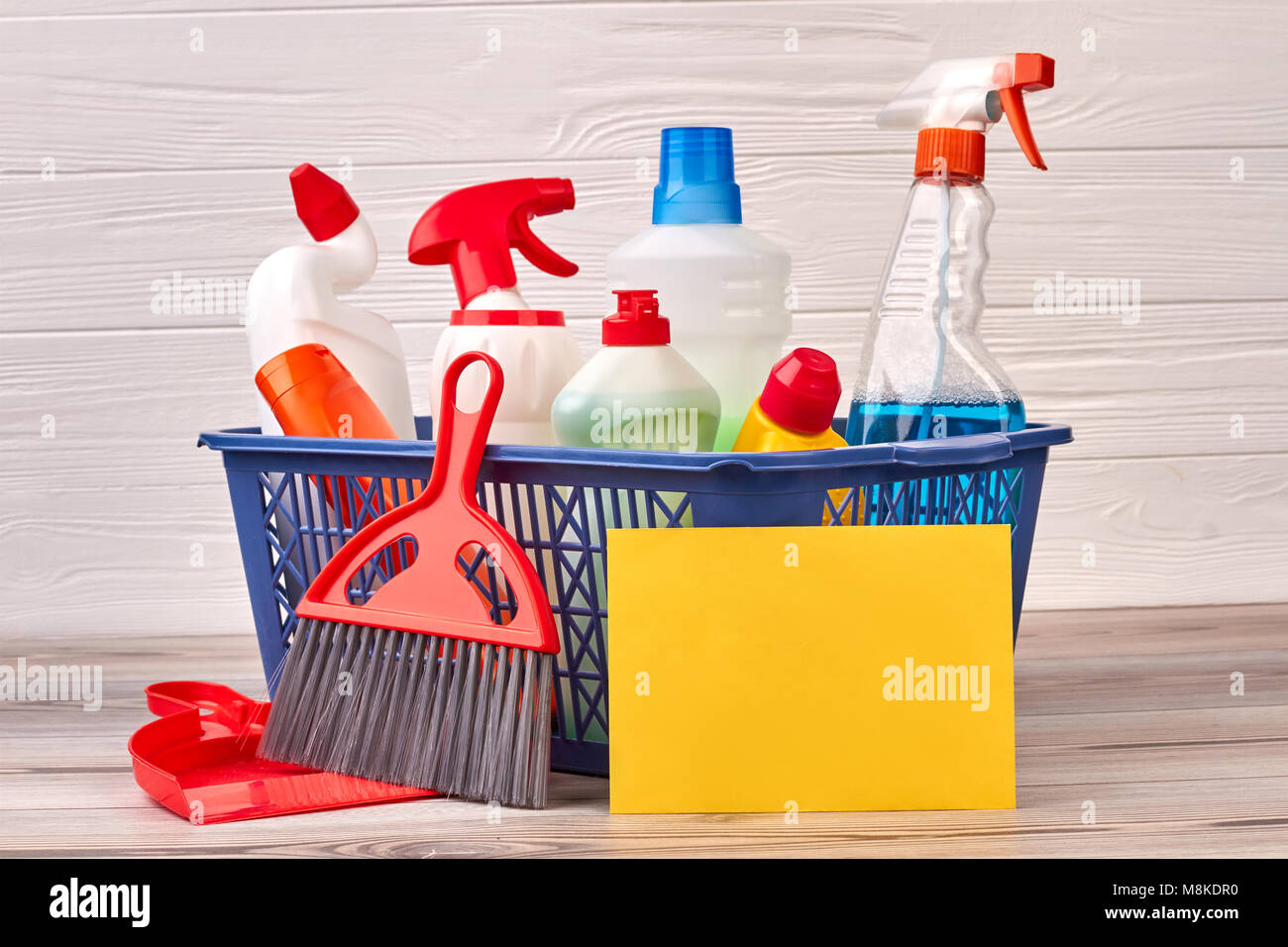 Domestic disinfect products in basket Stock Photo Alamy