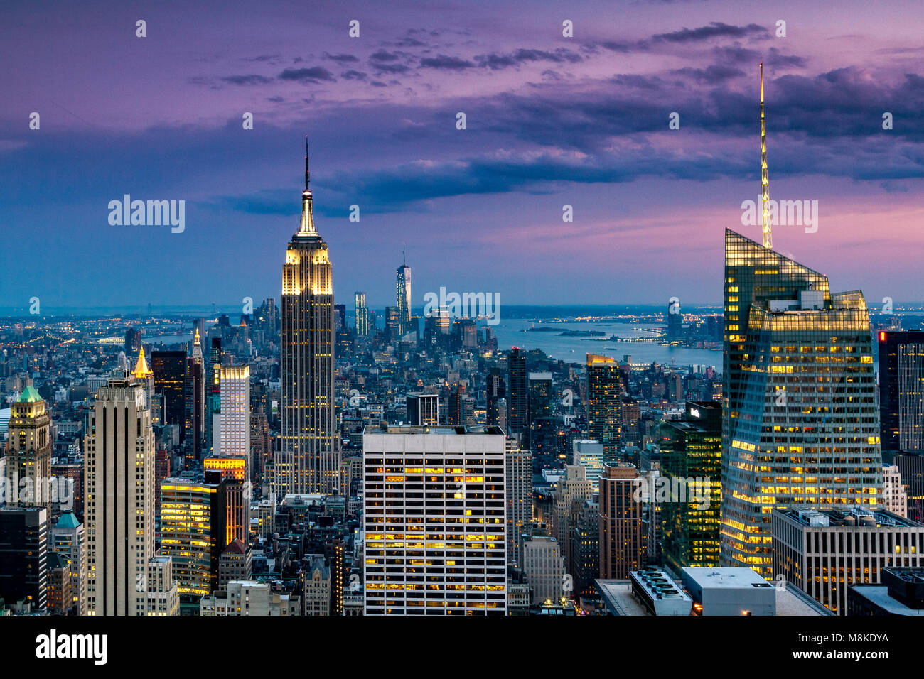 The Empire State Building at night from The Top Of The Rock Observation Deck  on the top Rockefeller Center Building, Manhattan , New York Stock Photo -  Alamy