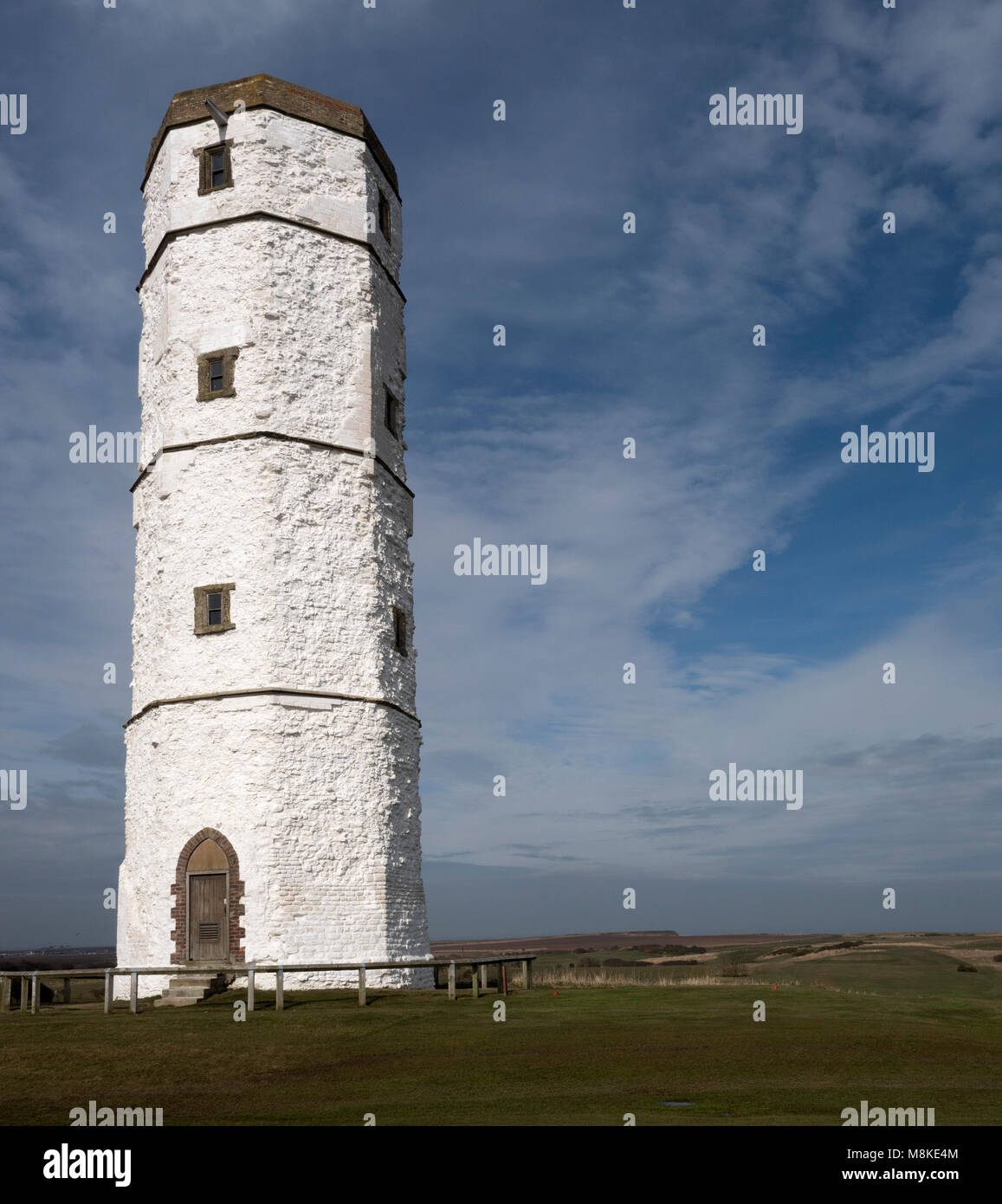 Chalk Tower - former lighthouse and oldest in the UK - at Flamborough Head, Flamborough, East Riding of Yorkshire, Yorkshire,  England, UK. Stock Photo