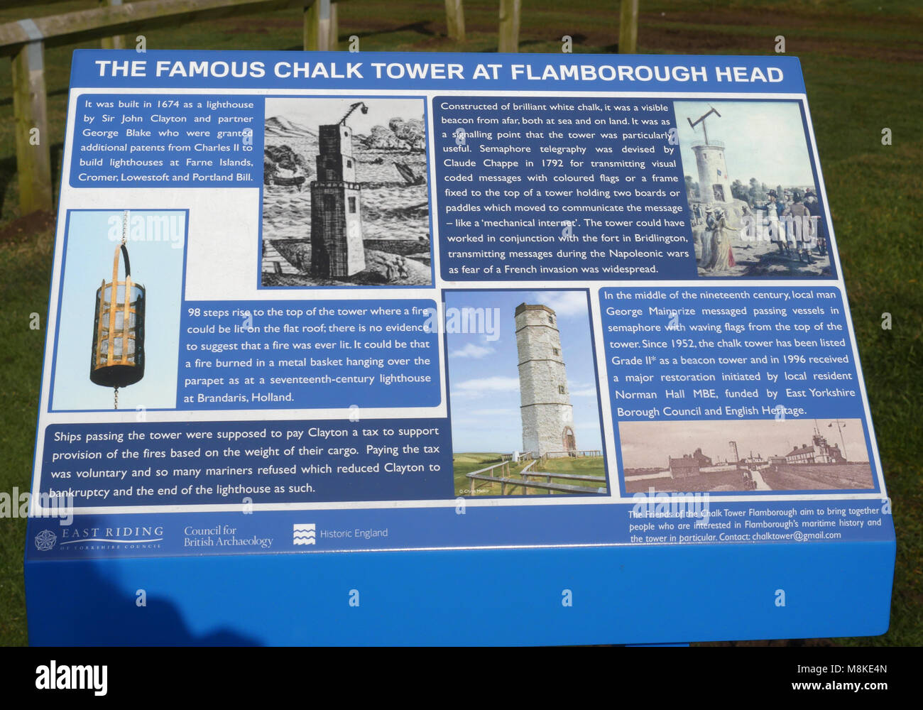 Tourist information board at The Chalk Tower, Flamborough Head, Flamborough, East Riding of Yorkshire, Yorkshire, England, UK Stock Photo