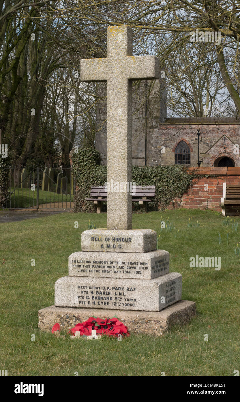 War memorial at the village of Burton Fleming, Driffield, East Riding of Yorkshire, England, UK Stock Photo