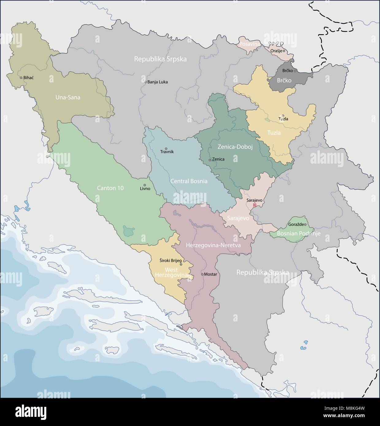 Map of Bosnia and Herzegovina Stock Vector