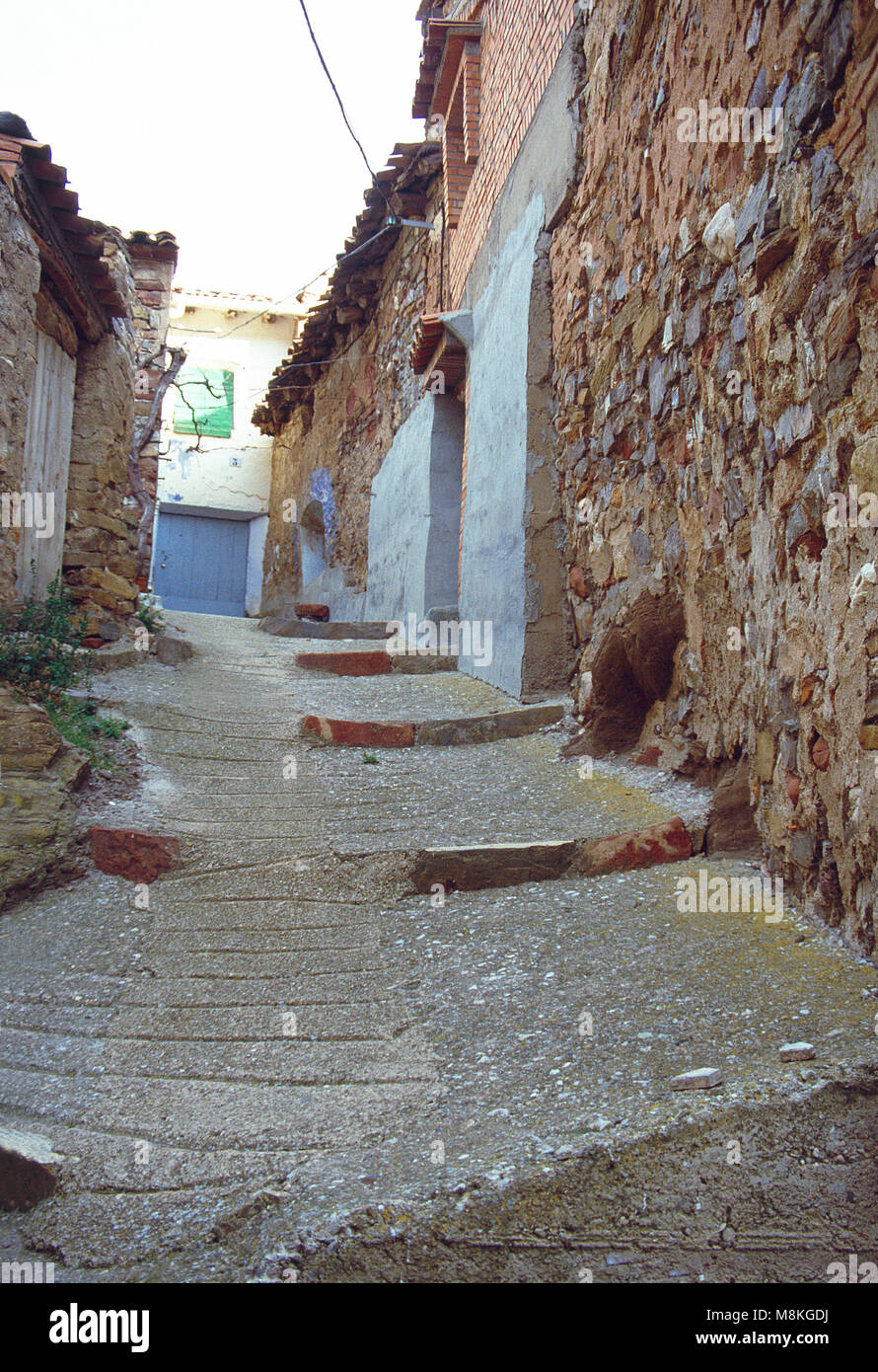 Street. Peñarroyas district, Montalban, Teruel province, Aragon, Spain. Stock Photo