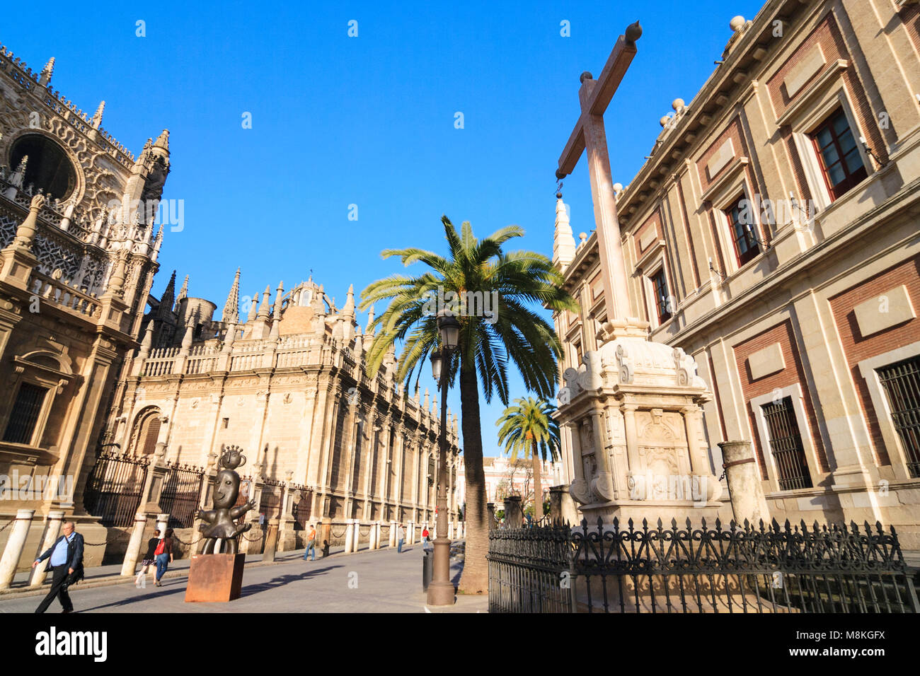 Seville, Andalusia, Spain : Unesco listed Cathedral of Seville, the largest Gothic structure in the world and General Archive of the Indies building. Stock Photo