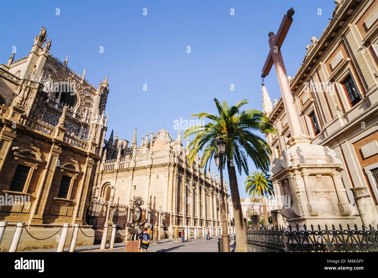 Seville, Andalusia, Spain : Unesco listed Cathedral of Seville, the largest Gothic structure in the world and General Archive of the Indies building. Stock Photo