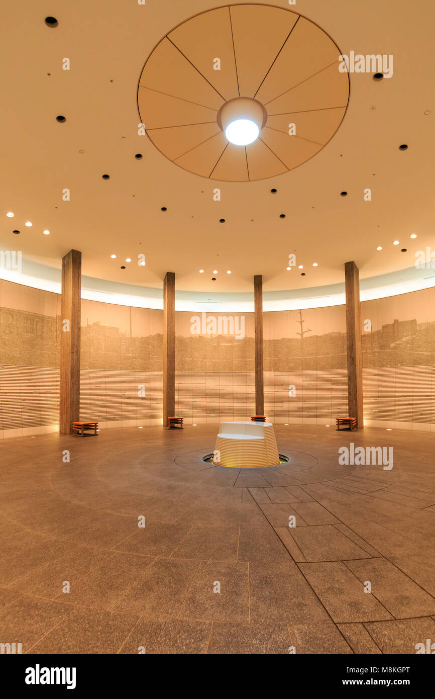 Japan, Hiroshima. The National Peace Memorial Hall, interior. Mural and