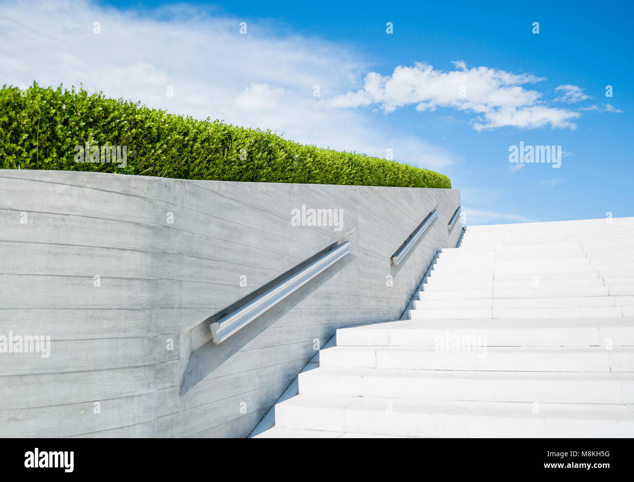 Modern white stairs leading to a square. Urban architecture Stock Photo ...