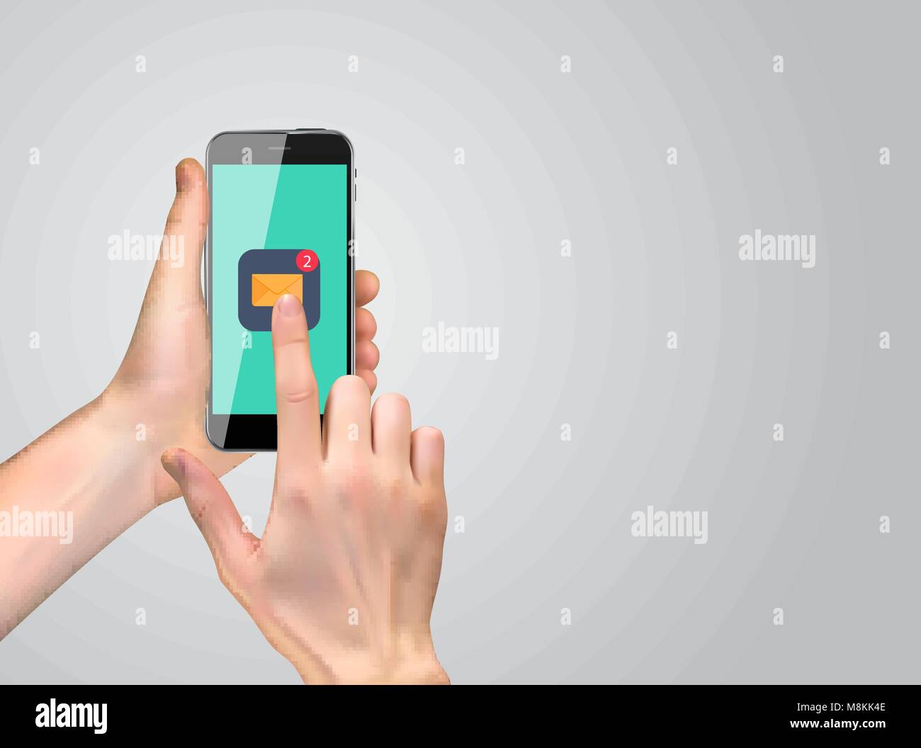 Realistic Hand holding mobile phone with email icon. Vector ...
