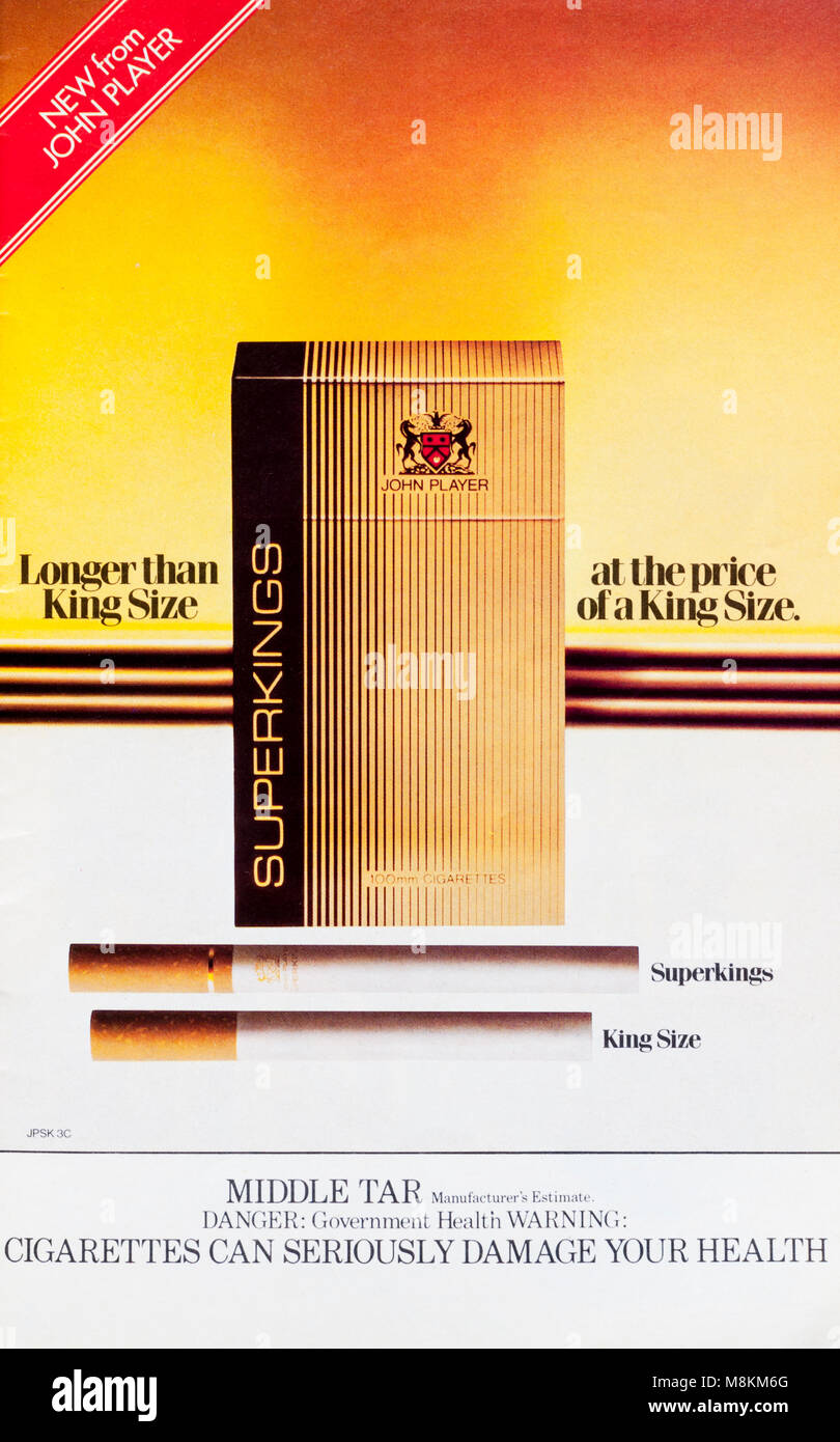 1980s advertisement advertising John Player Superkings cigarettes. Stock Photo