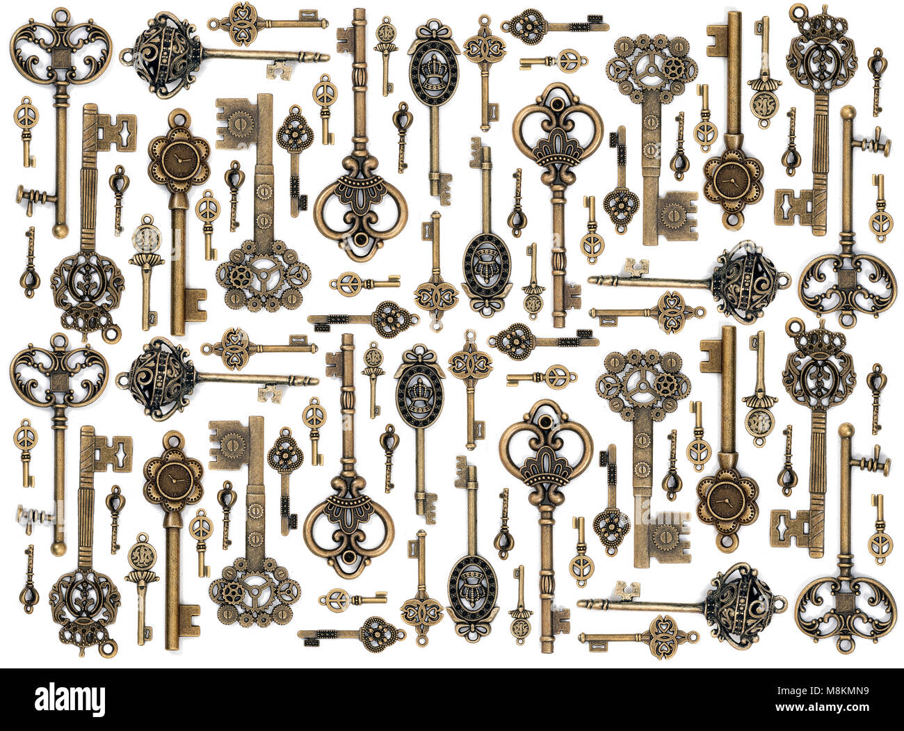 vintage fantasy detailed golden keys collection set isolated on a white ...