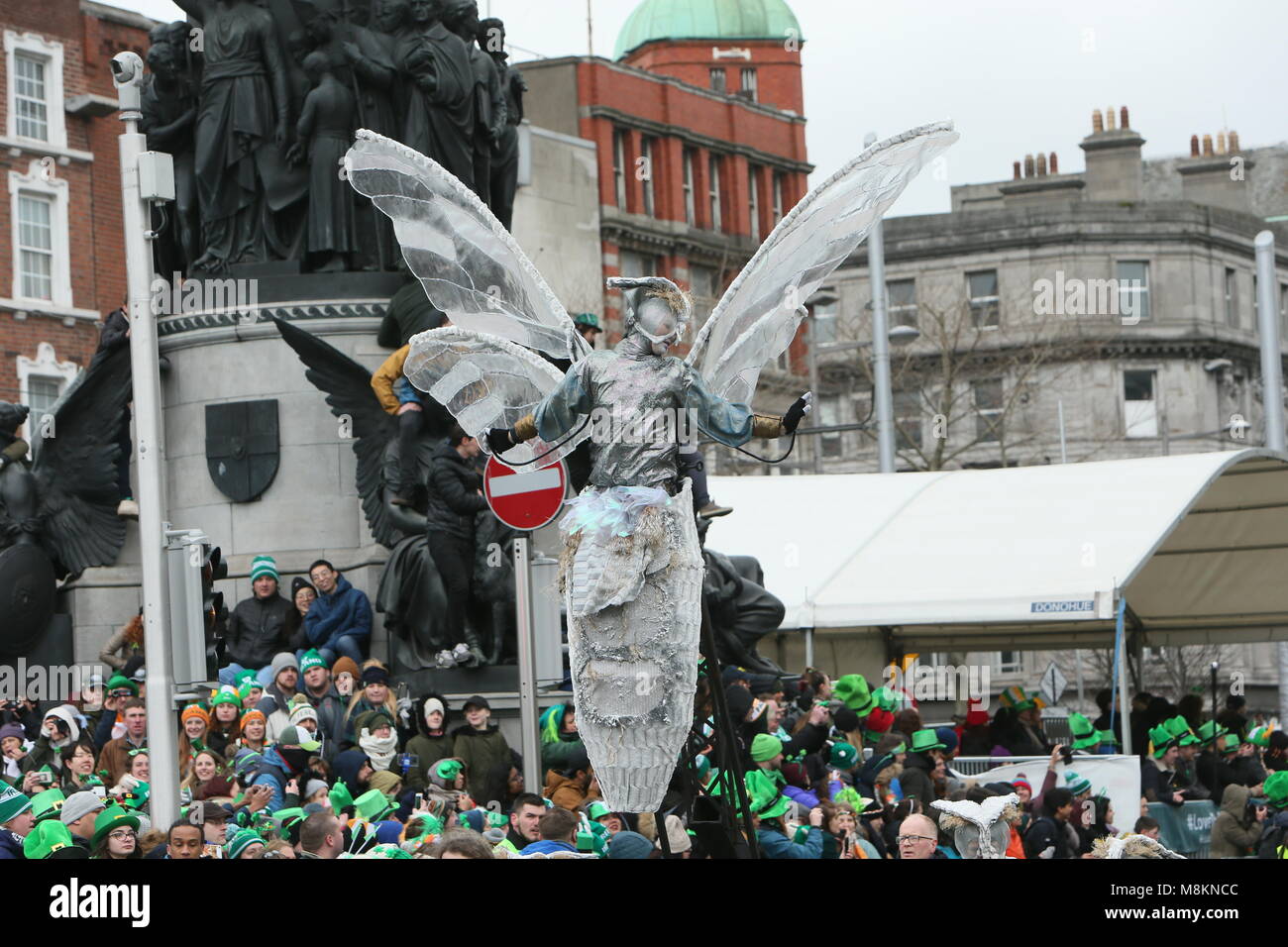 Image from Dublin city centre during the Saint Patrick's Day parade as part of the annual Saint Patrick's Festival. Saint Patrick is the patron saint  Stock Photo