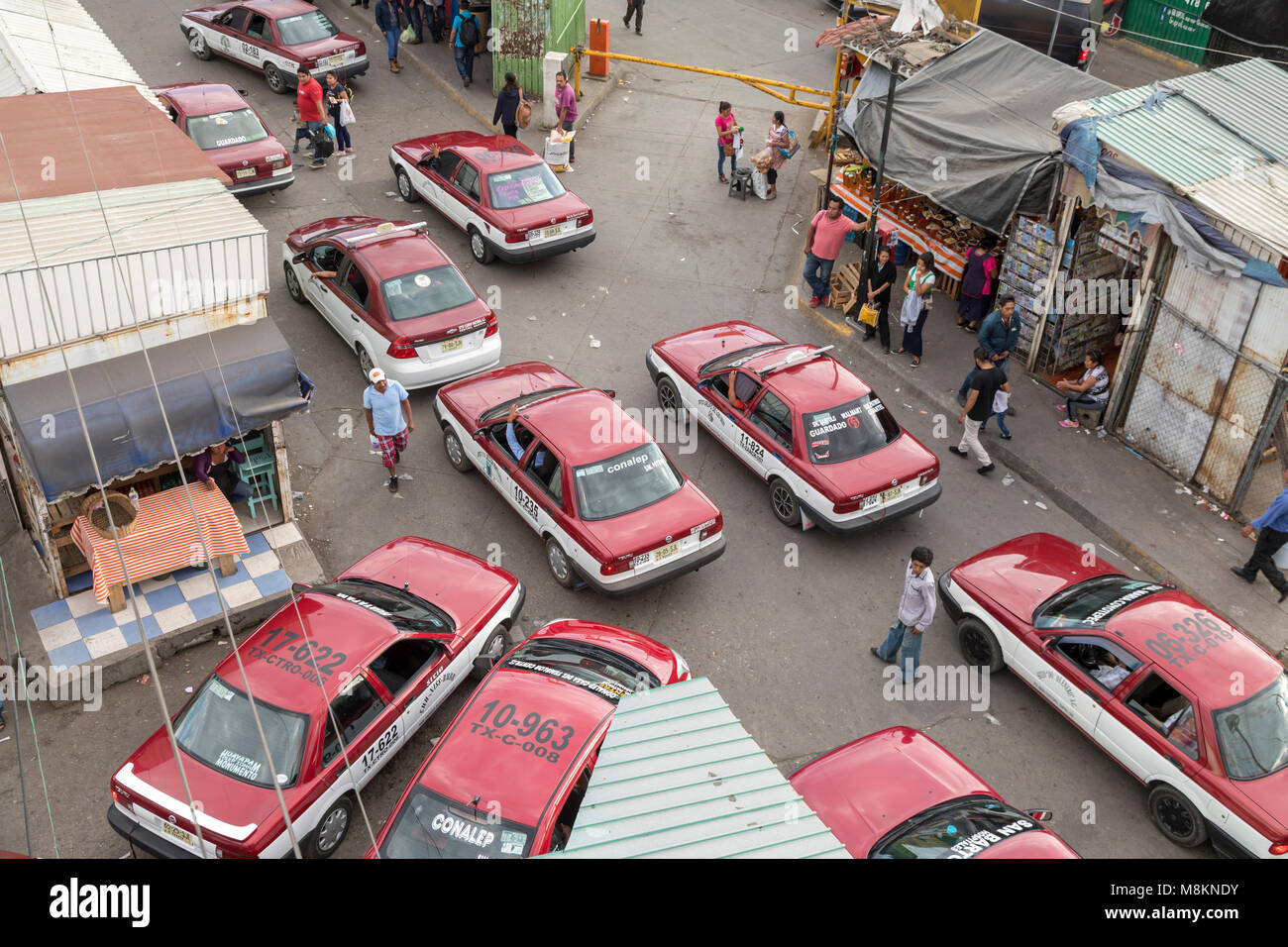 Oaxaca, Oax., Mexico - Shared taxis, called colectivos, at the Abastos market. Stock Photo