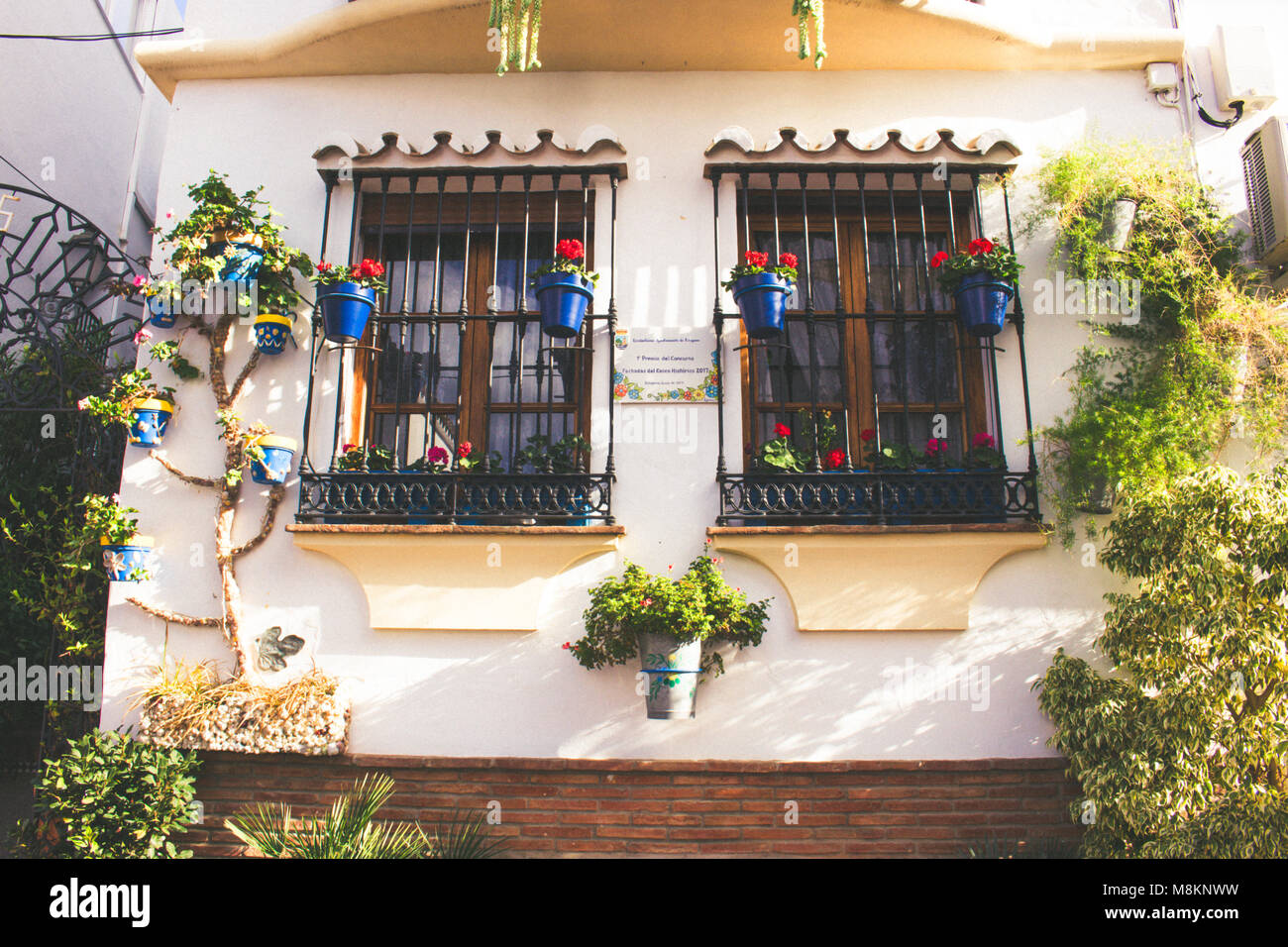 Facade. Facade of the house with flowers. Estepona, Malaga, Spain