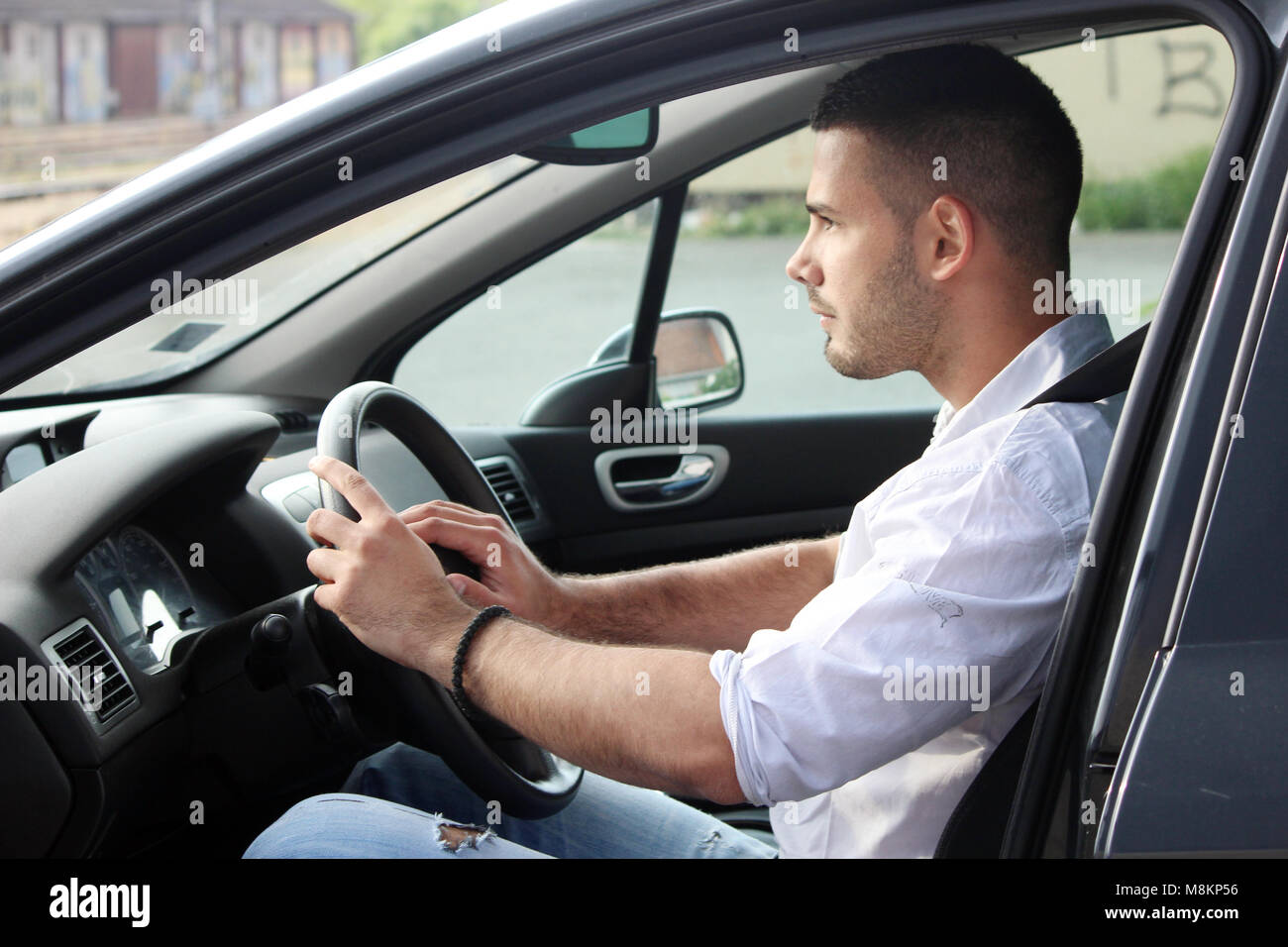young male driver Stock Photo