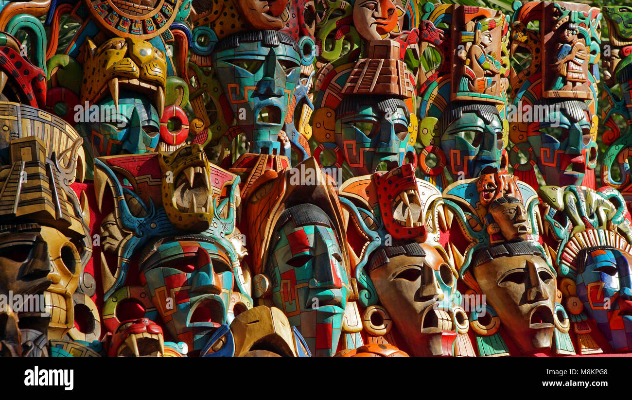 Beautiful wood face mask sold at Chichen Itza in the Yucatan jungle Stock  Photo - Alamy