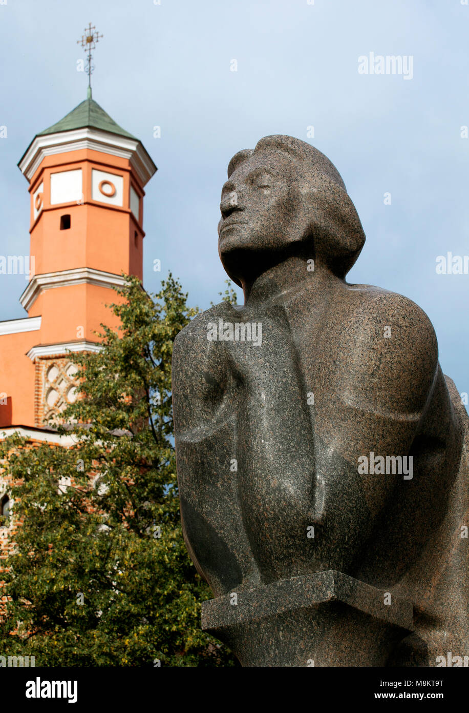 Adam Mickiewicz Monument near Church of St. Francis in Vilnius Stock Photo